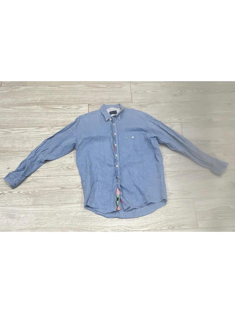 SPRING/SUMMER Mine Men's Light Blue Linen Casual Dress Shirt L